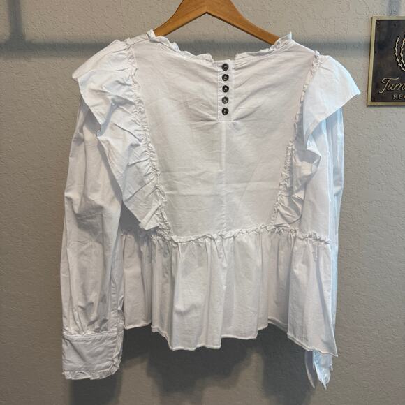 Women's Pol White Cotton Ruffle Front Long Sleeve Blouse Size Small NEW - Picture 8 of 9